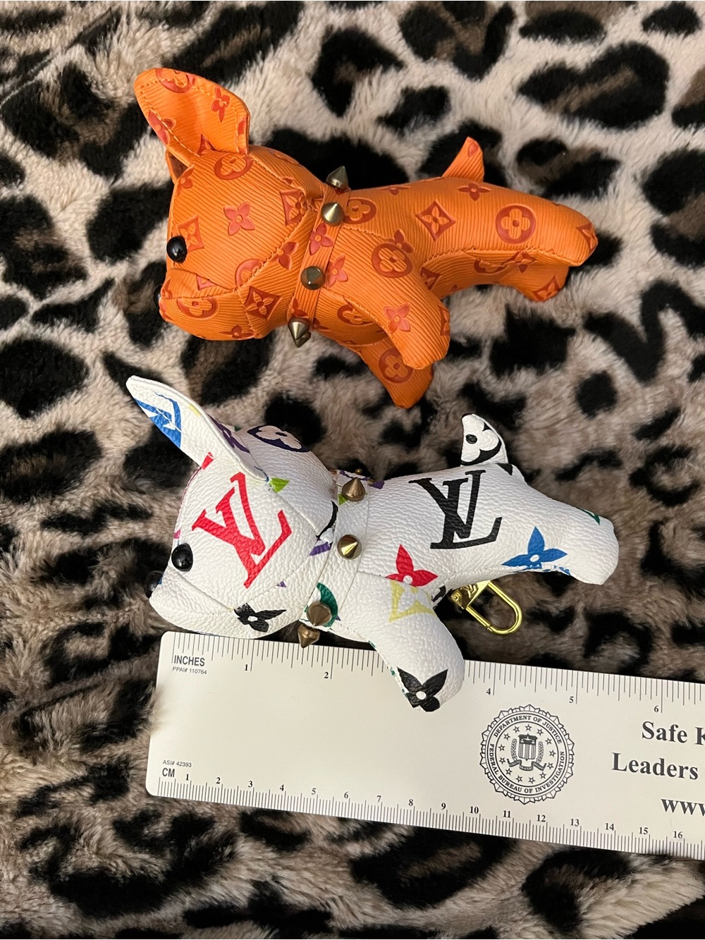 Designer-Inspired Orange and White Leather Dog Bag Charms (2) - Picture 5 of 5